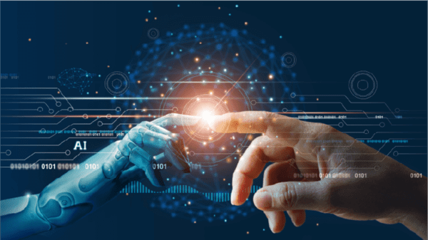Human finger and robot finger touching