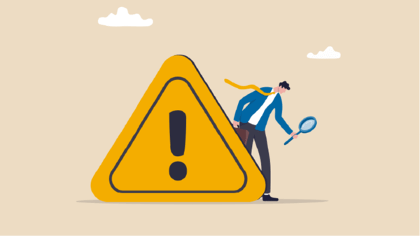 Illustration of man with warning sign