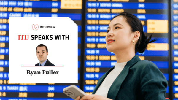Graphic of a women in front of a airport departure screen