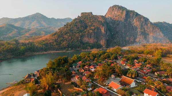 Aerial view of Luang Prabang town and Mekong river