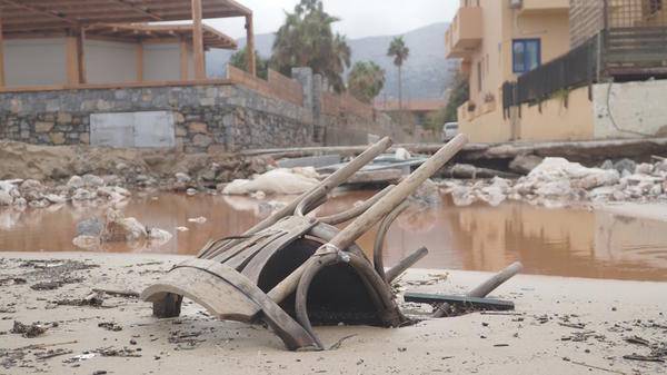 Greece flooding debris