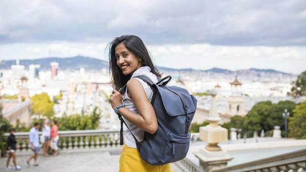 Independent Indian Female Traveler Sightseeing on Montjuic