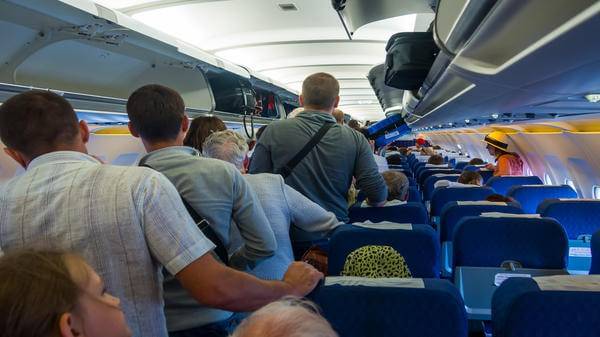 Passengers expect exit the aircraft after landing Flight Simferopol-Moscow