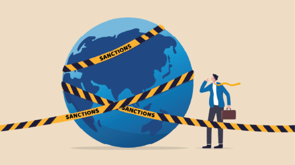 Illustration of a world with sanction tape on top