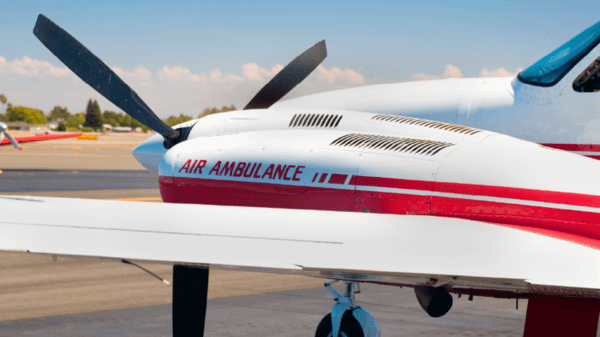Air ambulance on a runway