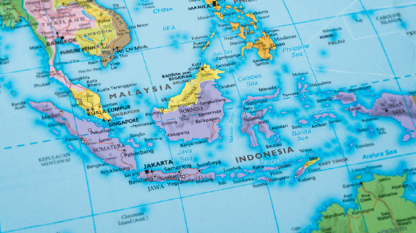 Map of the world showing Singapore