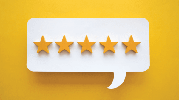 5 stars in a speech bubble