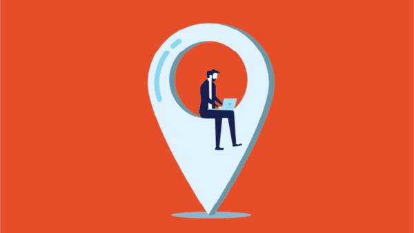Illustration of man sat inside a pin point drop location