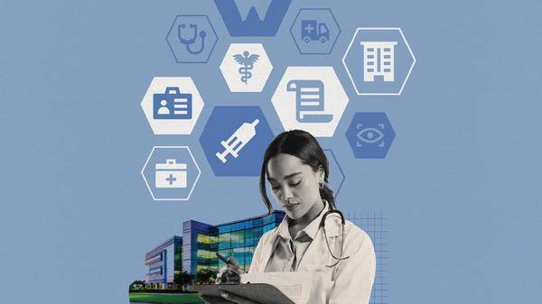 Collage of a doctor with IPMI icons 