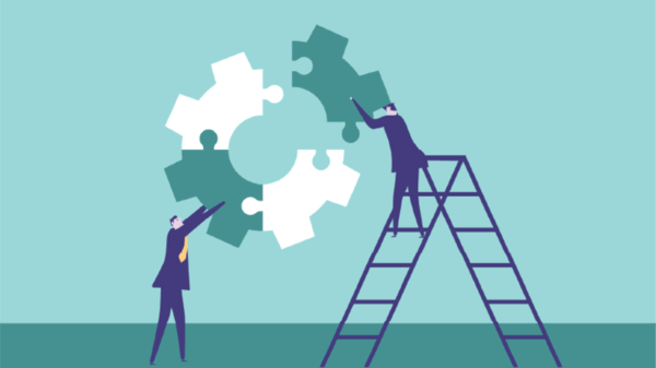 Illustration of people putting puzzle pieces together