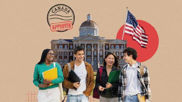 Students on campus collage