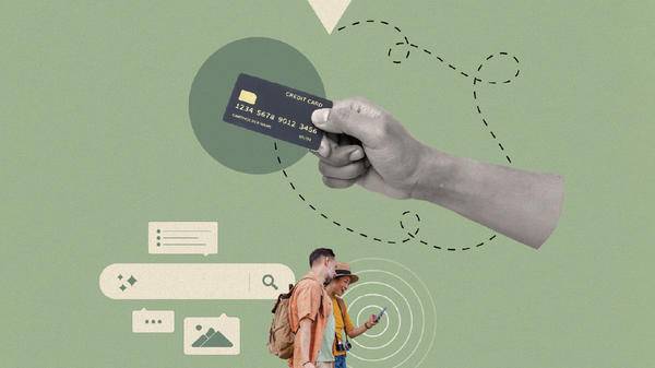 Collage of a persons hand holding a credit card 