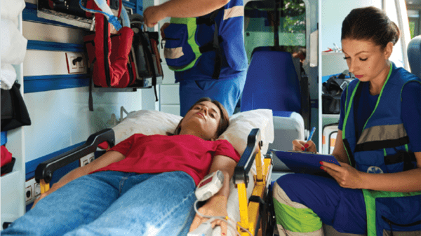 Air ambulance people helping