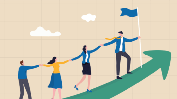 Illustration of people working towards a goal