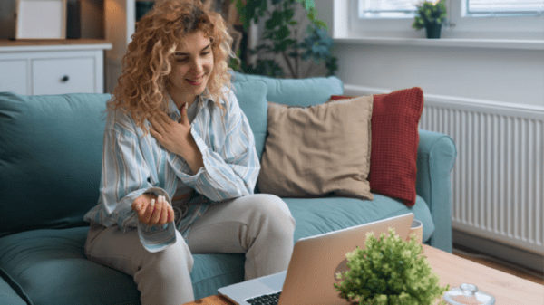 Woman talking to online doctor