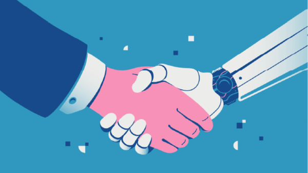 Technology and human hand shaking