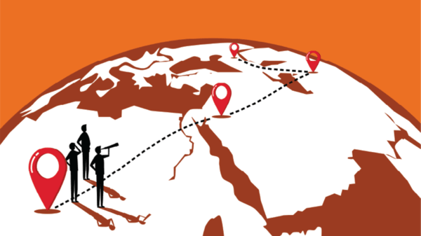 Illustration of people travelling the world