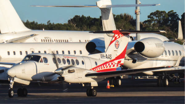 Air ambulances on a runway