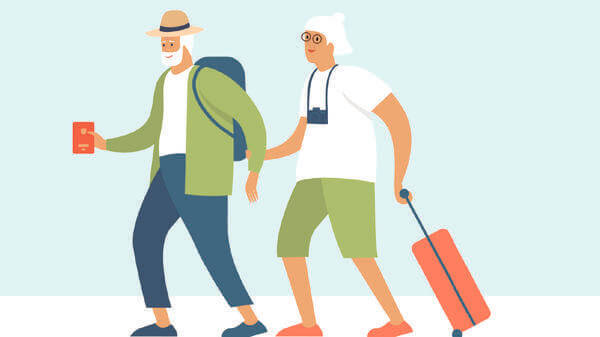 An illustration of two elderly tourists